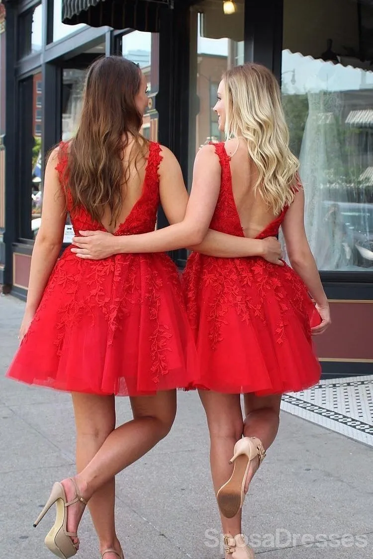 V Neck Bright Red Short Cheap Homecoming Dresses Online, CM826