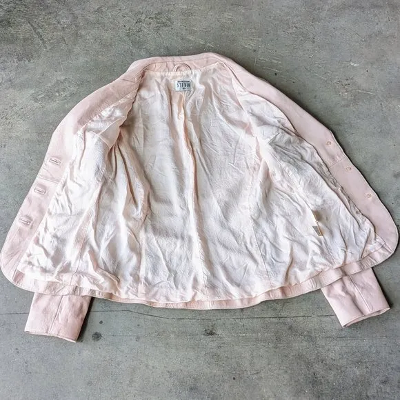 Vintage Episode Studio Pastel Pink Genuine Leather Blazer Jacket size 6
