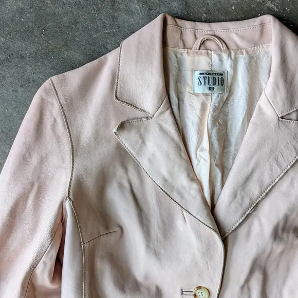 Vintage Episode Studio Pastel Pink Genuine Leather Blazer Jacket size 6