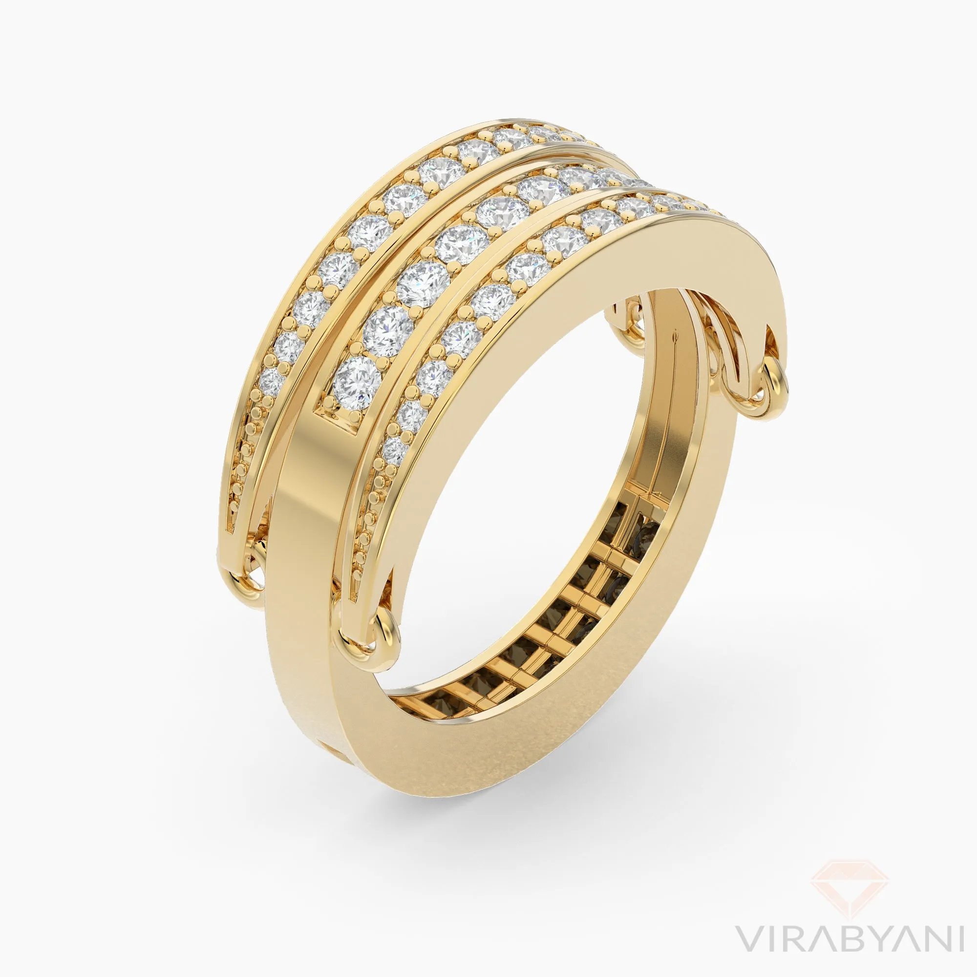 White & Black Diamond Two in One Band With Diamond Wings