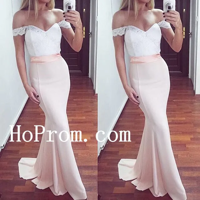 White Pink Prom Dresses,Mermaid Prom Dress,Evening Dress