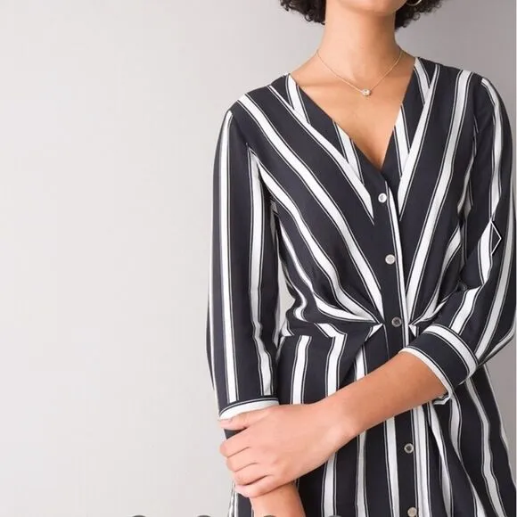 White House Black Market Stripped Gathered Waist Dress