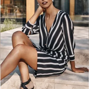 White House Black Market Stripped Gathered Waist Dress