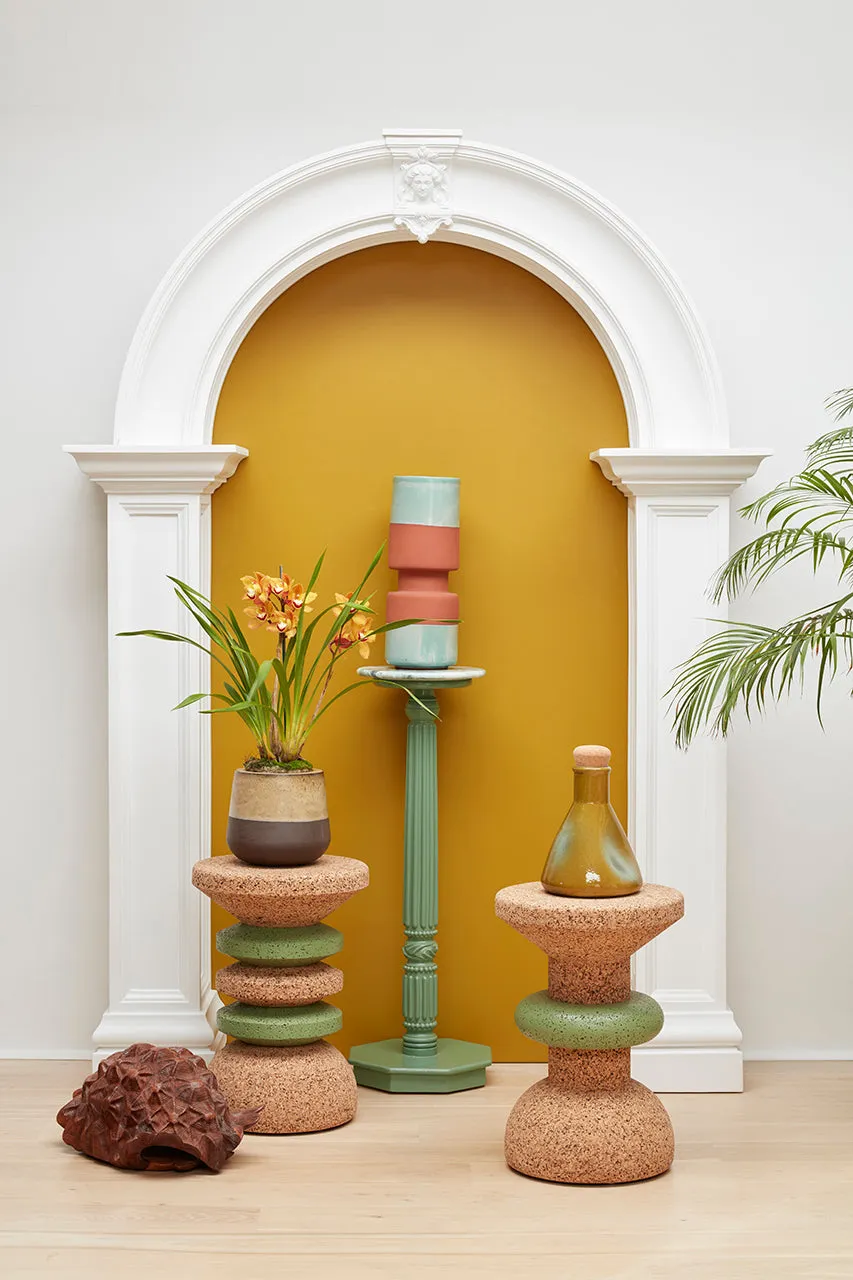 Wiid Green Banded Tall African Cork Side Table