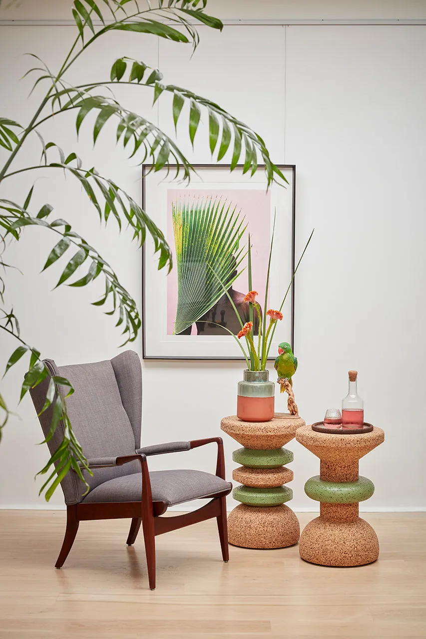 Wiid Green Banded Tall African Cork Side Table