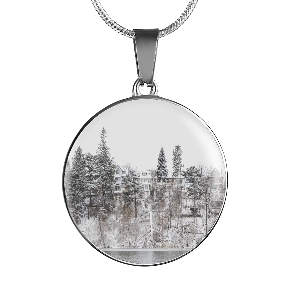 Winter Water Side Hill Luxury Pendant Necklace and Bangle - Gold,Silver