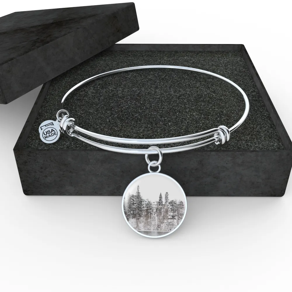 Winter Water Side Hill Luxury Pendant Necklace and Bangle - Gold,Silver