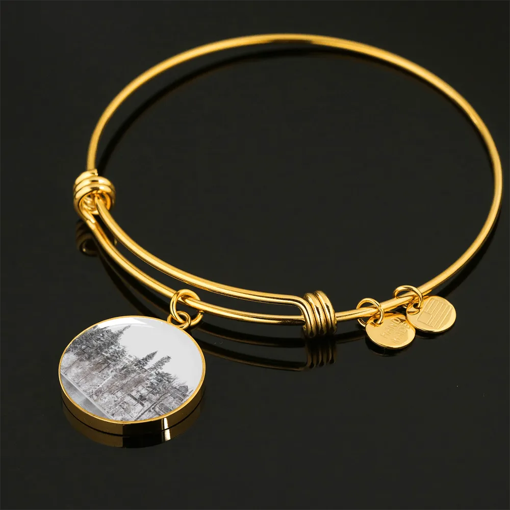 Winter Water Side Hill Luxury Pendant Necklace and Bangle - Gold,Silver