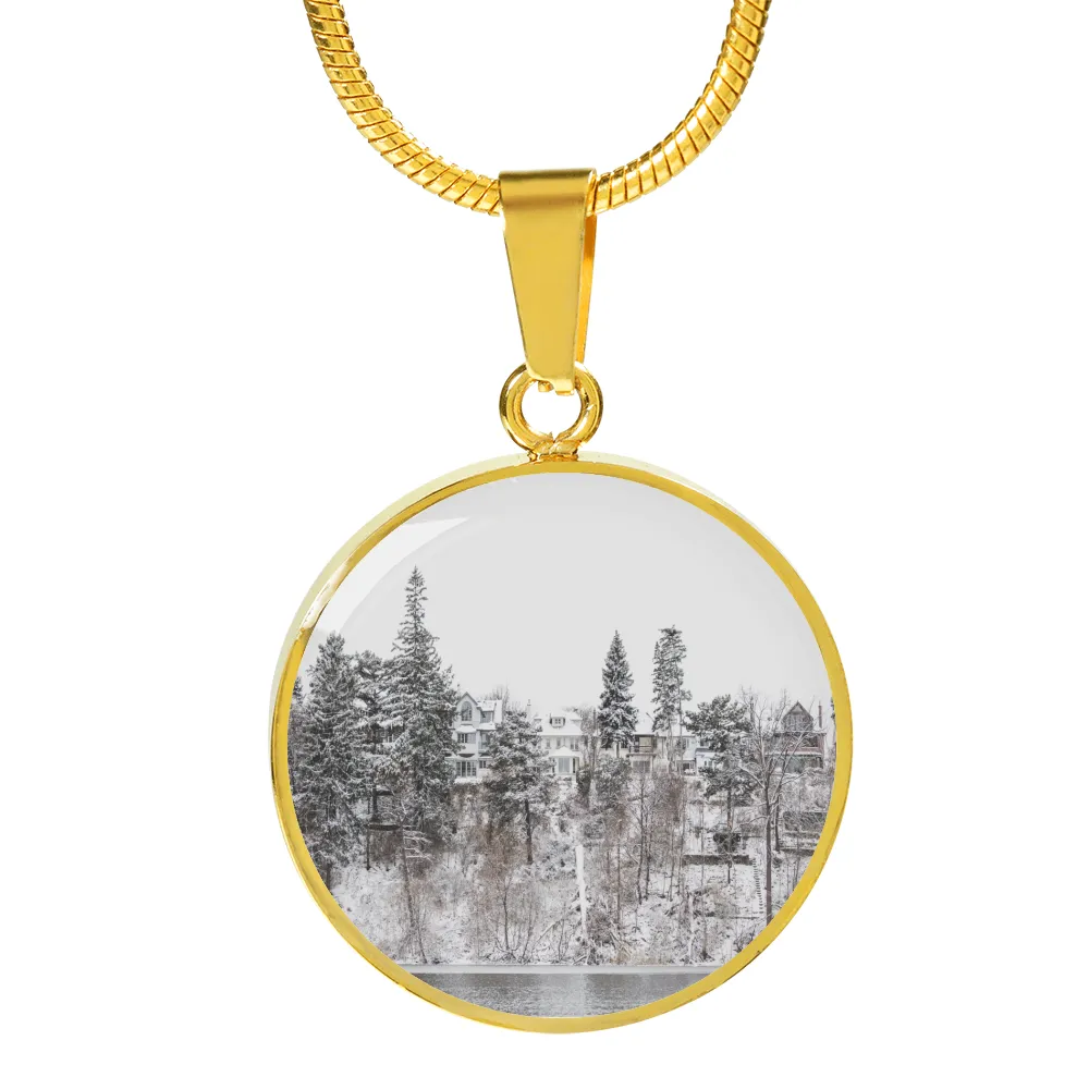 Winter Water Side Hill Luxury Pendant Necklace and Bangle - Gold,Silver