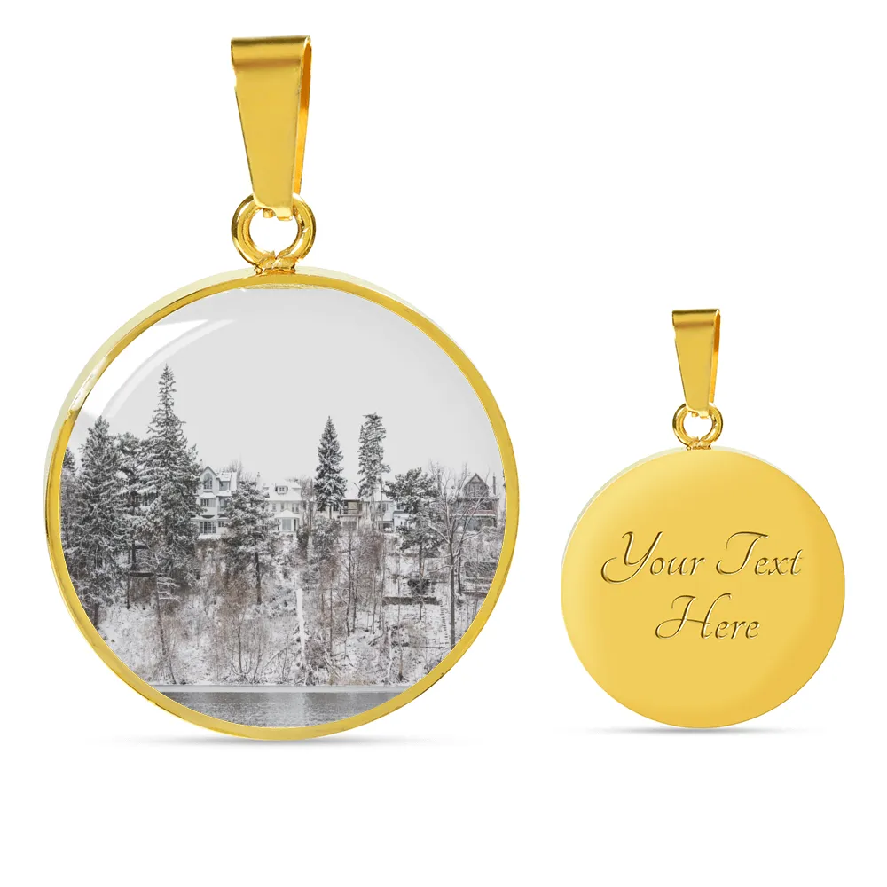 Winter Water Side Hill Luxury Pendant Necklace and Bangle - Gold,Silver