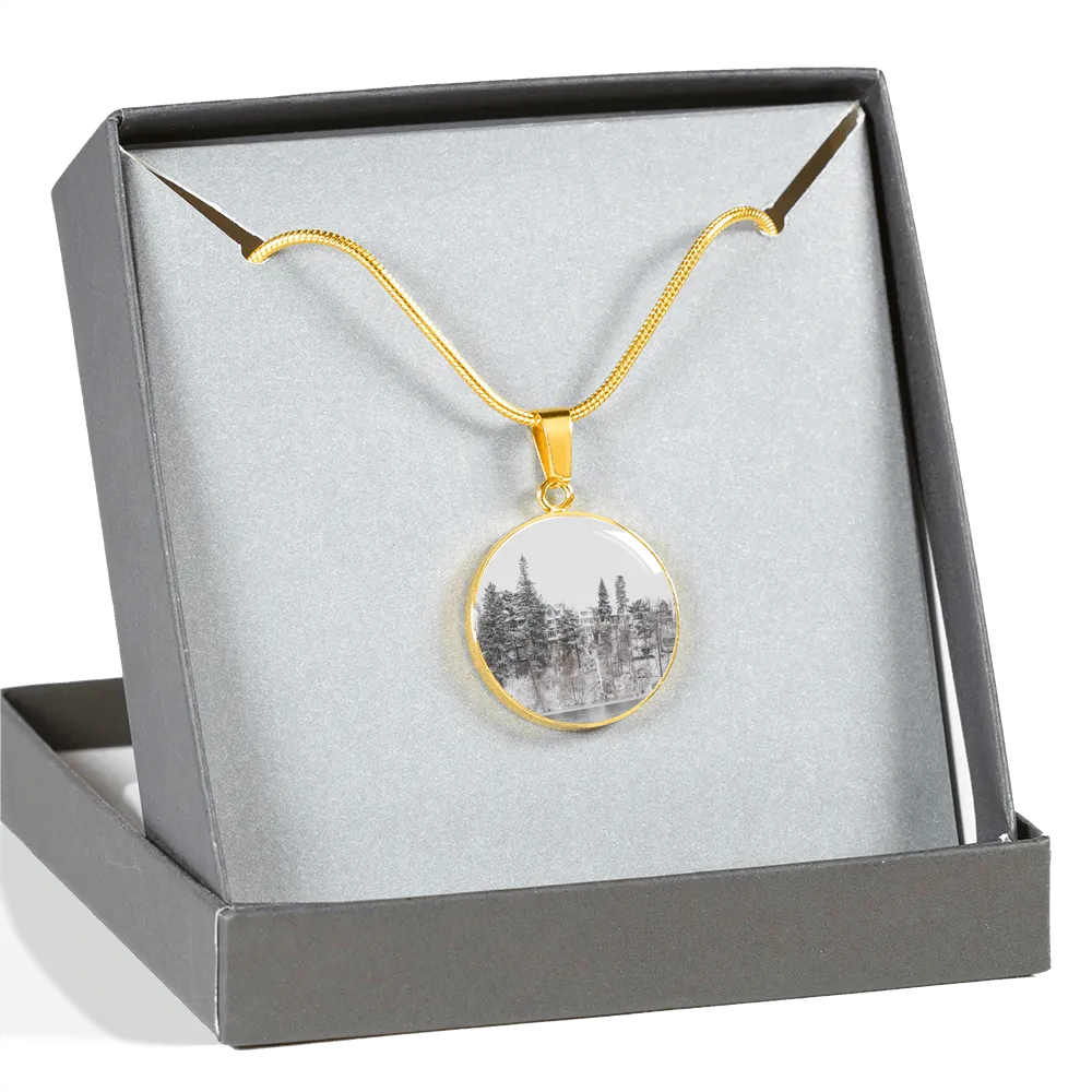Winter Water Side Hill Luxury Pendant Necklace and Bangle - Gold,Silver