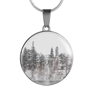 Winter Water Side Hill Luxury Pendant Necklace and Bangle - Gold,Silver